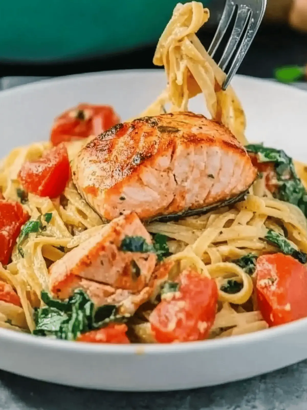 Healthy & Creamy Tuscan Salmon Pasta