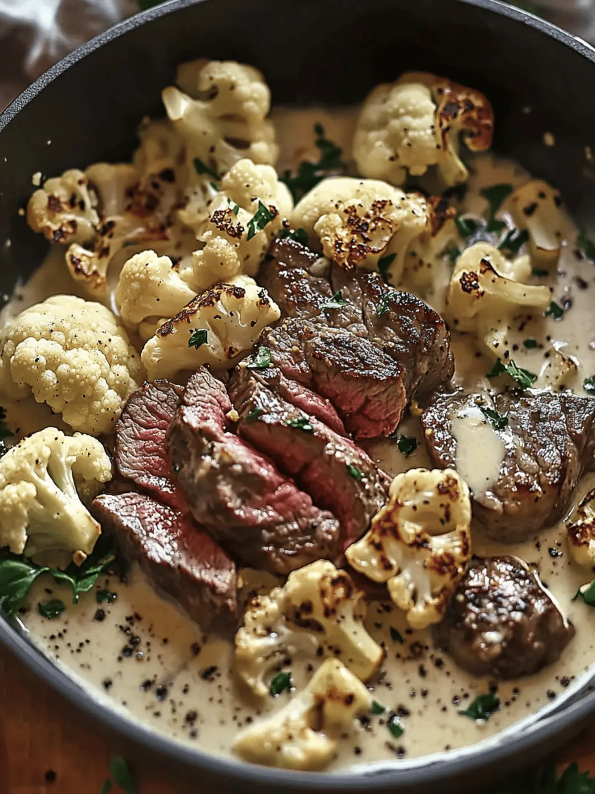 Savory Steak and Cauliflower in Cream Sauce