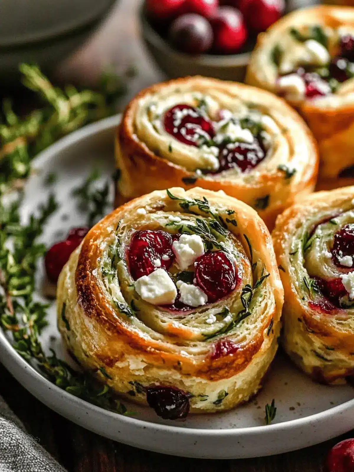 Cranberry Cream Cheese Pinwheels with Feta & Herbs
