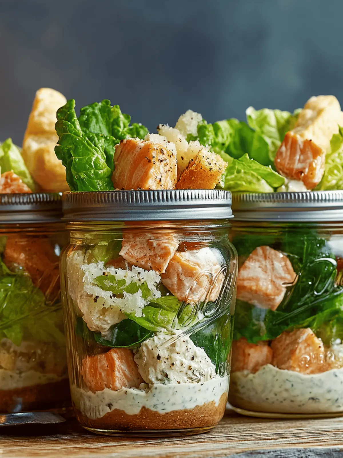 Salmon Caesar Salad Jars