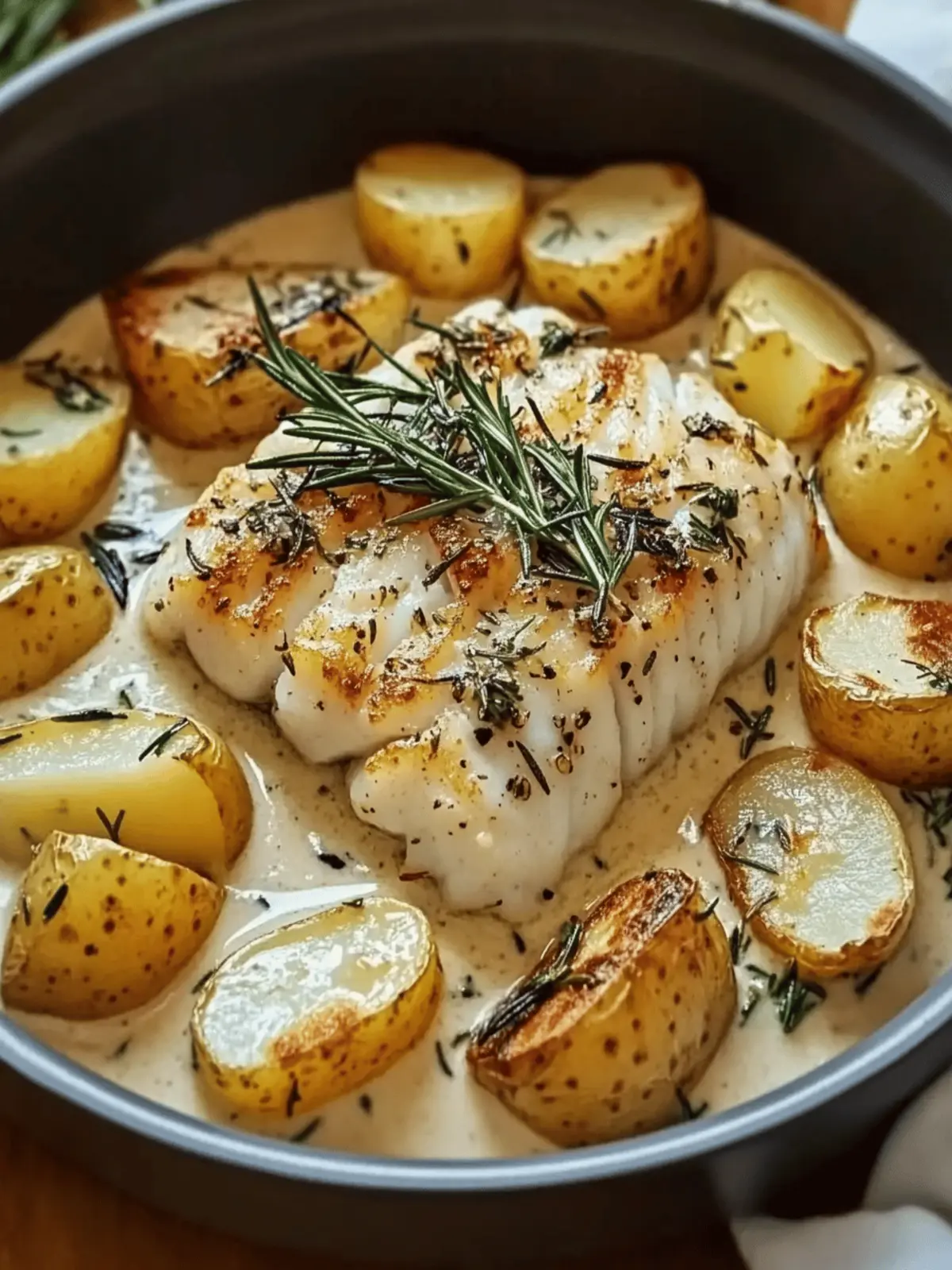 Cod and Potatoes with Rosemary Cream Sauce