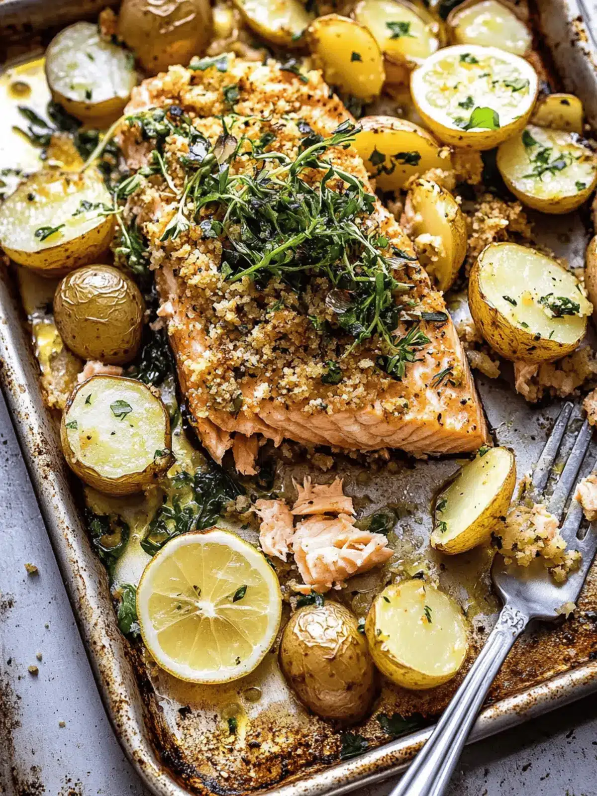 Sheet Pan Dijon Salmon and Panko Potatoes