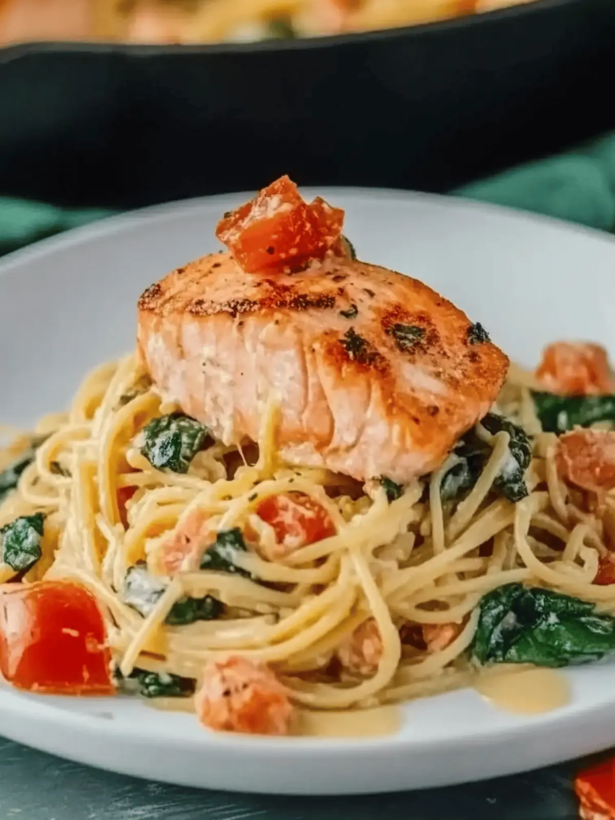 Healthy & Creamy Tuscan Salmon Pasta