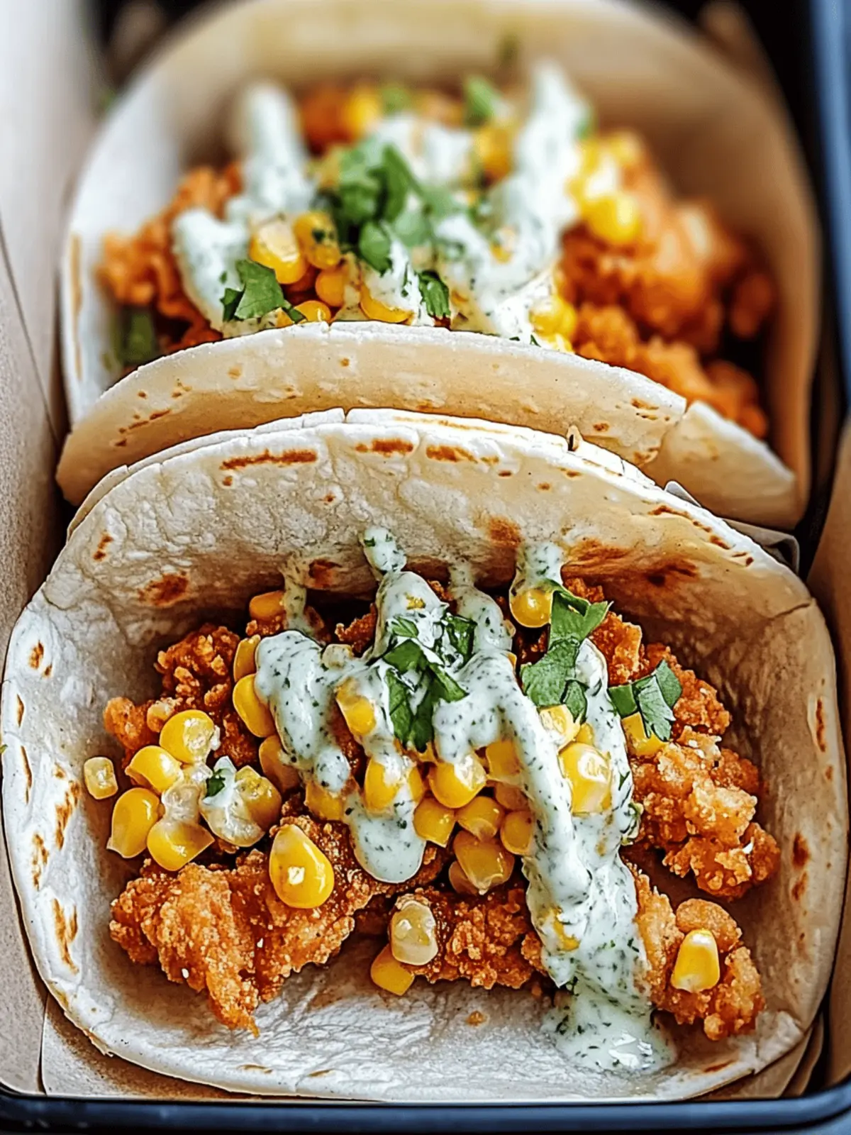 Fried Chicken Street Corn Tacos with Zesty Ranch