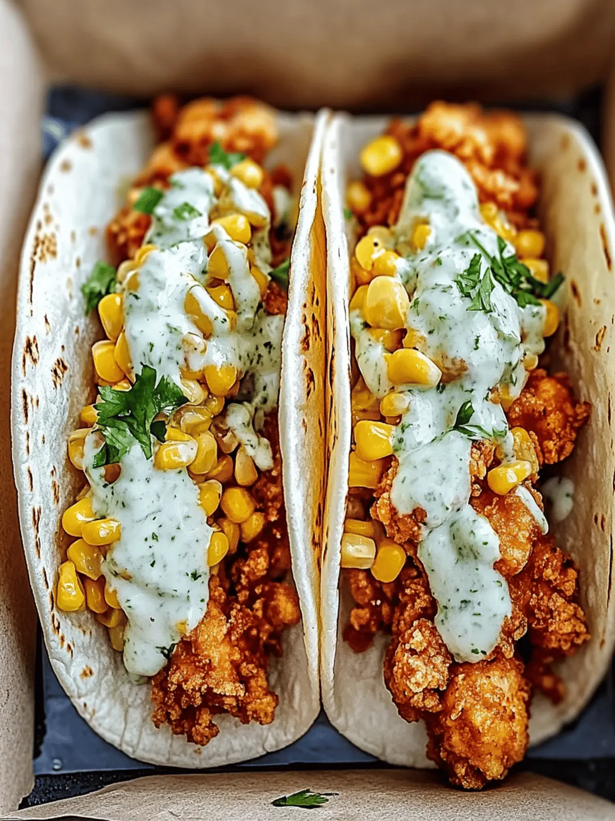 Fried Chicken Street Corn Tacos with Zesty Ranch