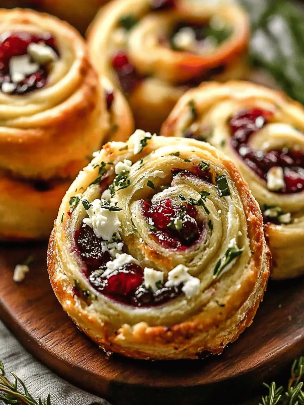Cranberry Cream Cheese Pinwheels with Feta & Herbs