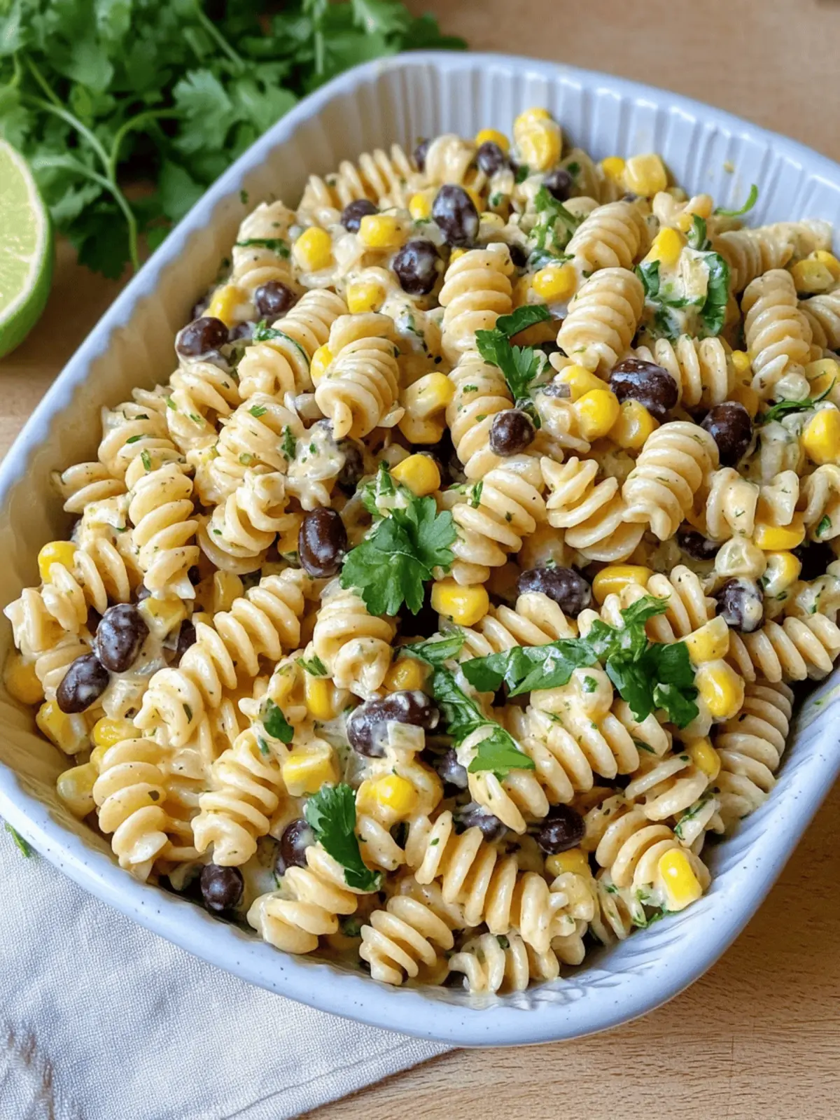 Black Bean and Corn Pasta Salad with Lime Greek Yogurt Dressing