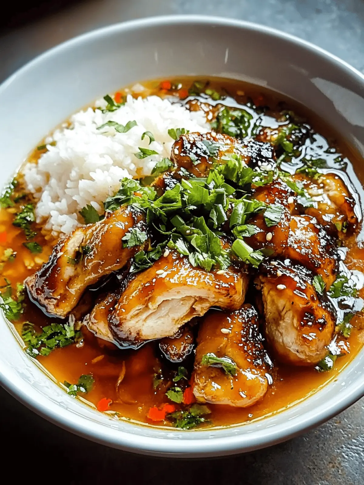 Caramelized Soy Chicken in Garlic Ginger Broth with Rice