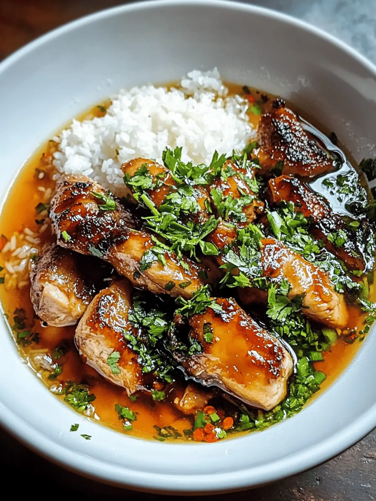 Caramelized Soy Chicken in Garlic Ginger Broth with Rice