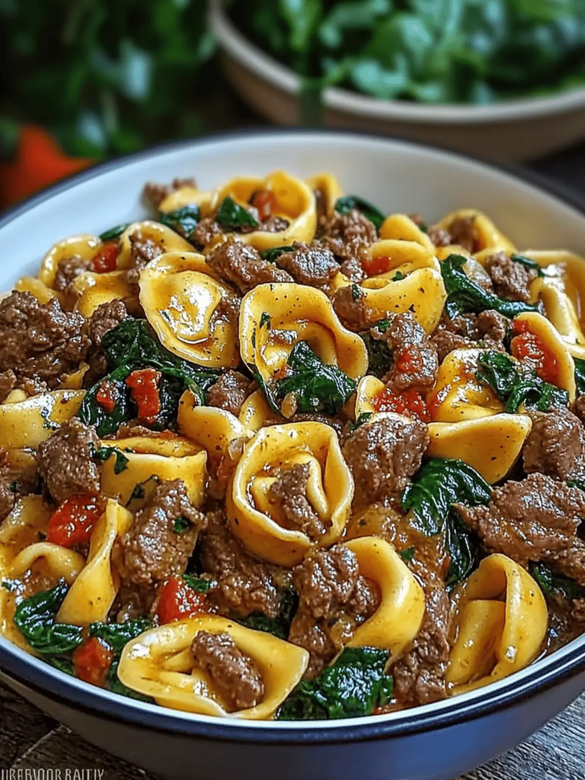 Garlic Butter Beef and Spinach Tortellini