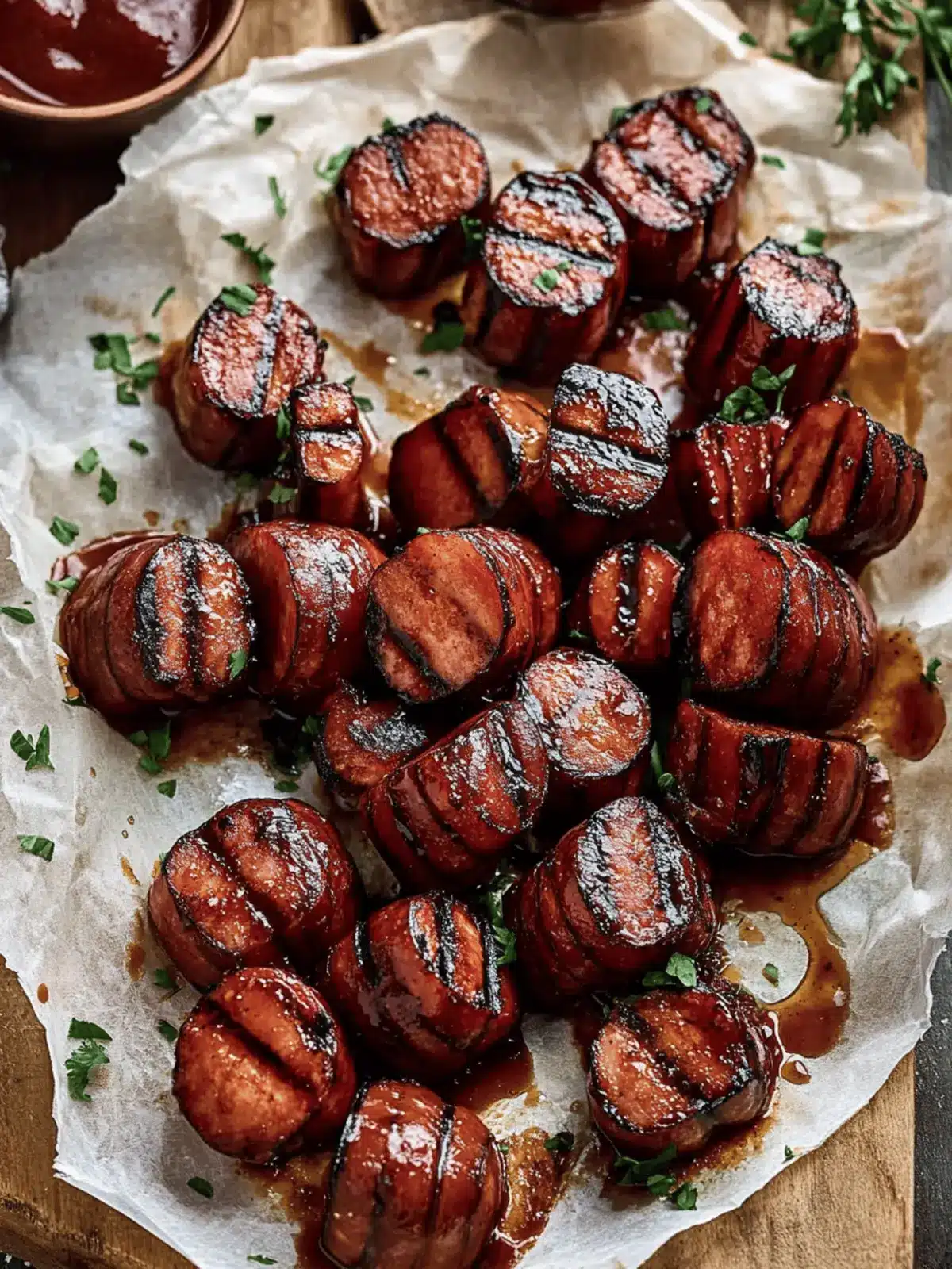 Maple BBQ Hasselback Kielbasa Bites