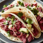 Corned Beef Tacos with Swiss & Caraway Slaw