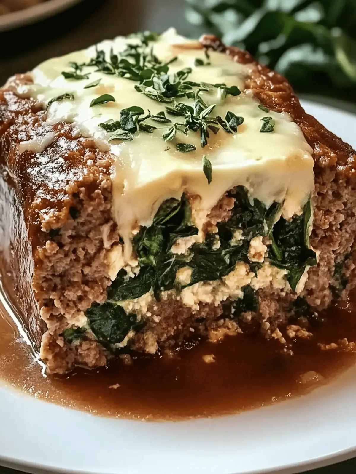 Stuffed Meatloaf with Spinach and Feta Melted Swiss Cheese