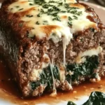 Stuffed Meatloaf with Spinach and Feta Melted Swiss Cheese