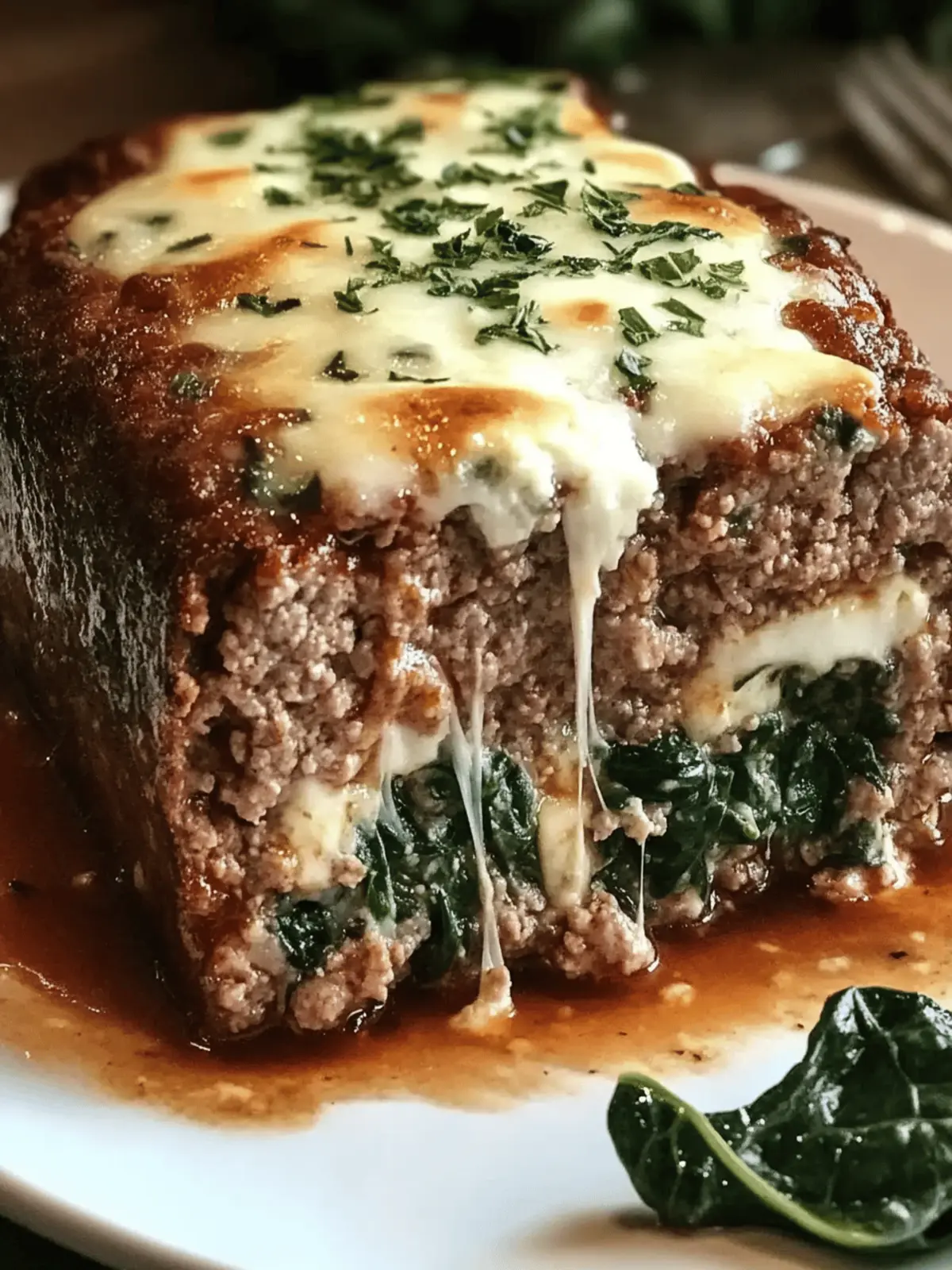 Stuffed Meatloaf with Spinach and Feta Melted Swiss Cheese