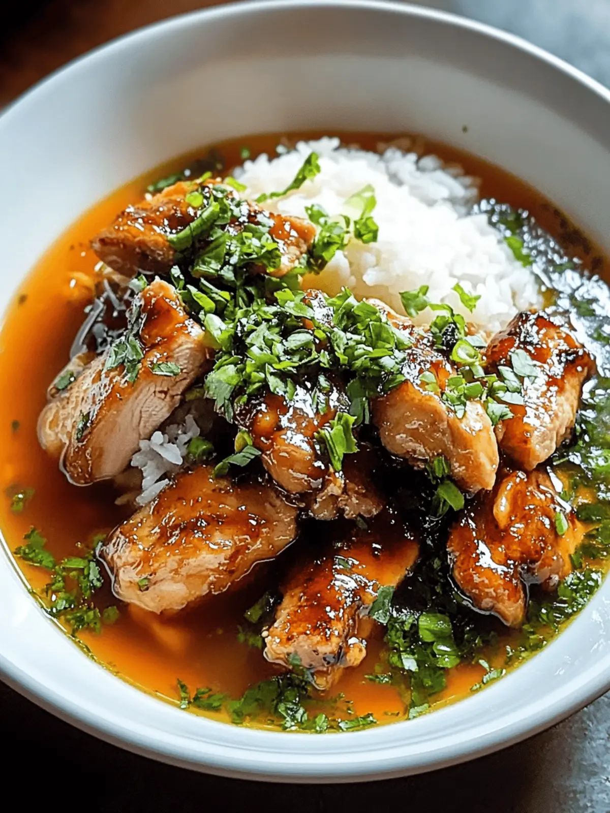 Caramelized Soy Chicken in Garlic Ginger Broth with Rice