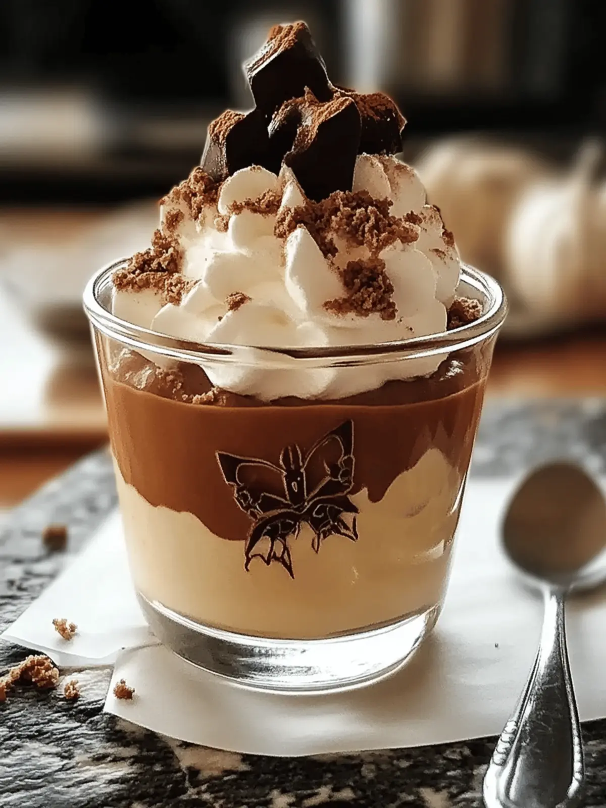 Halloween Nachtisch Kürbis Pudding mit Schokolade