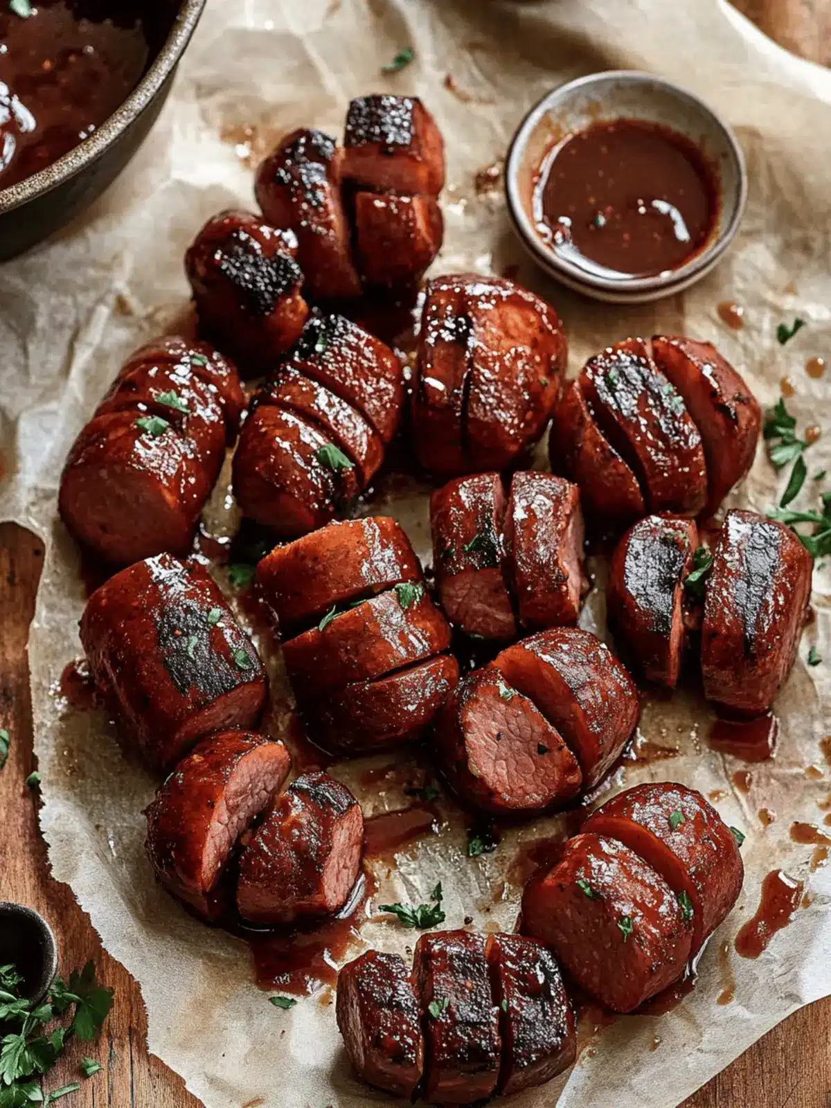 Maple BBQ Hasselback Kielbasa Bites