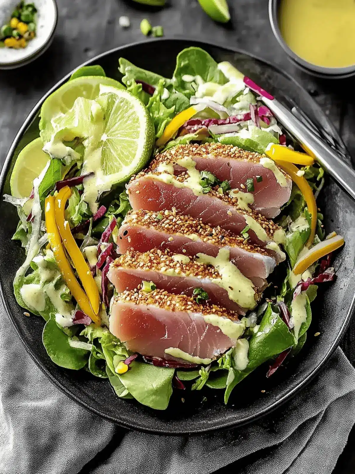 Savory Sesame Crusted Ahi Salad with Zesty Ginger Lime Twist