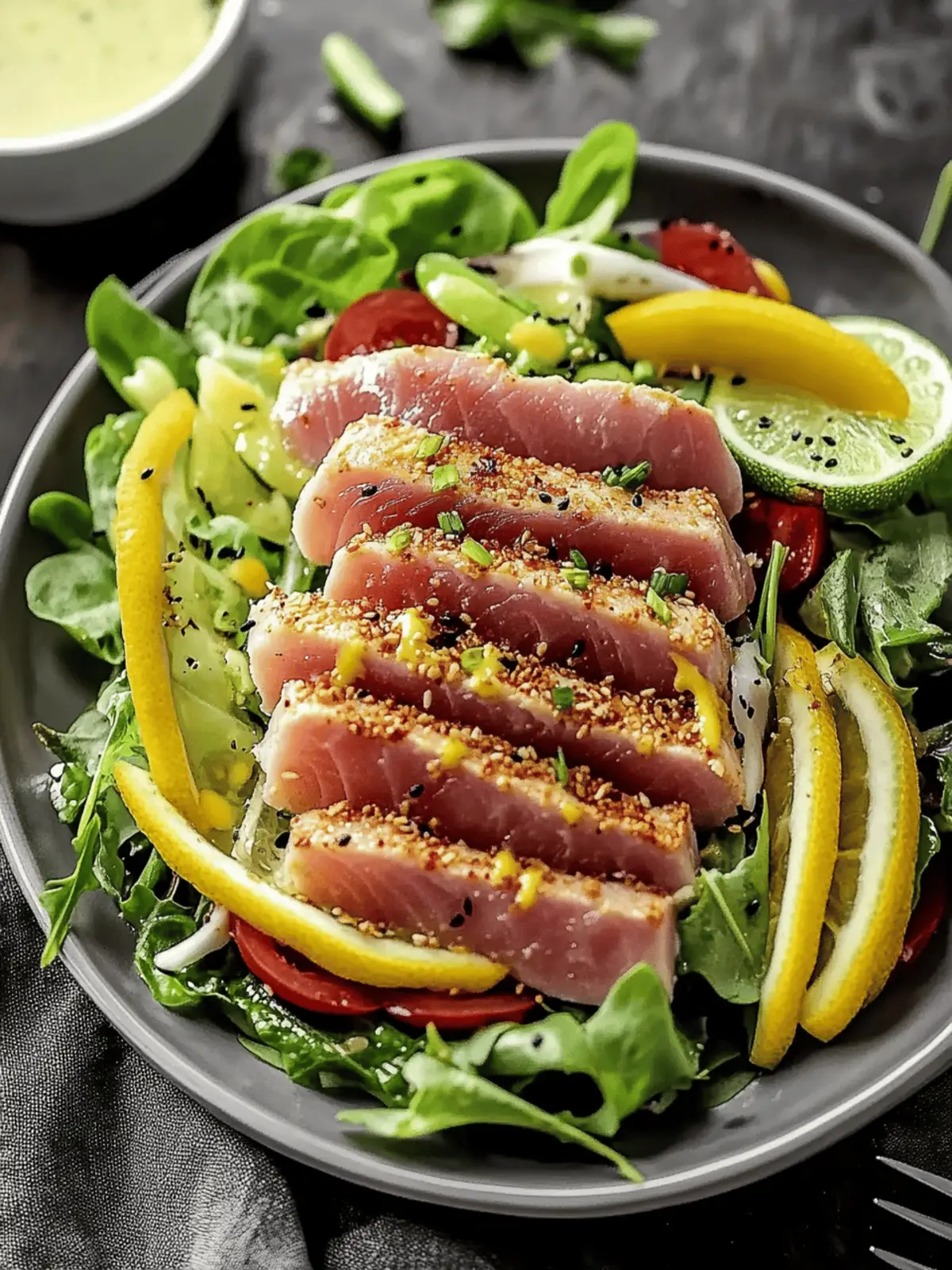 Savory Sesame Crusted Ahi Salad with Zesty Ginger Lime Twist