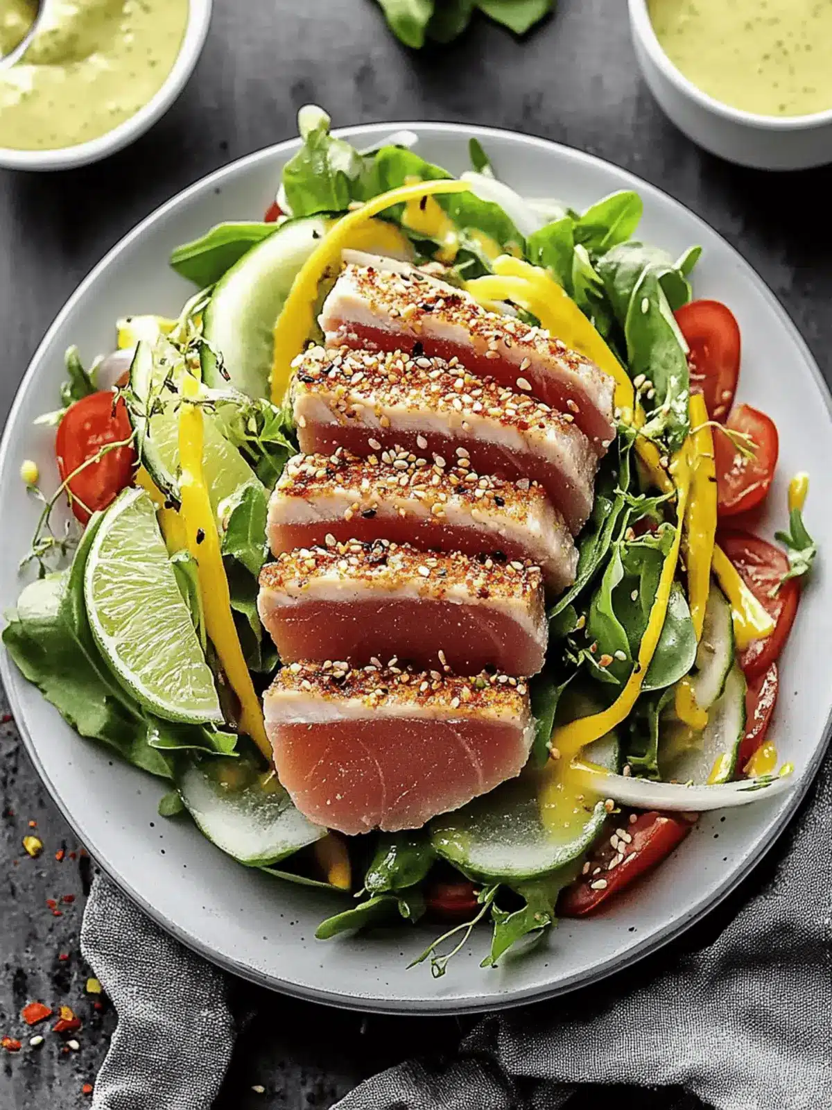 Savory Sesame Crusted Ahi Salad with Zesty Ginger Lime Twist