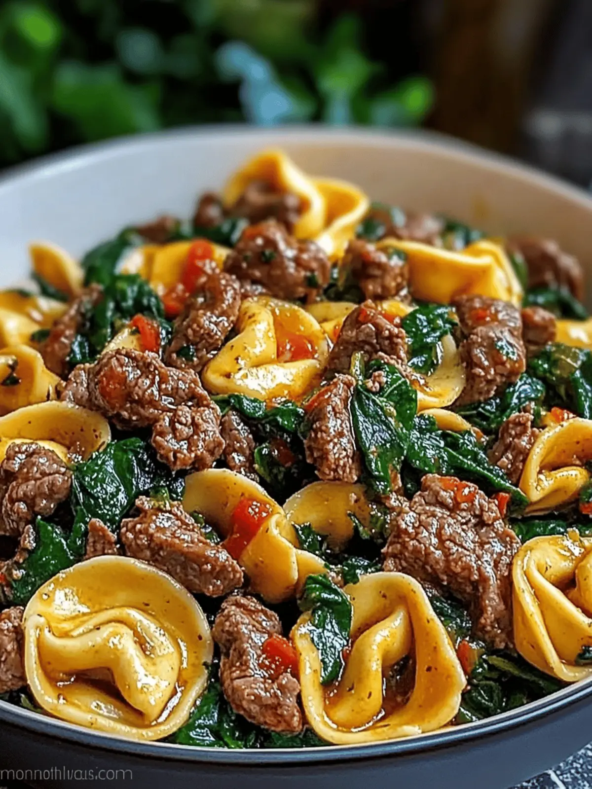 Garlic Butter Beef and Spinach Tortellini