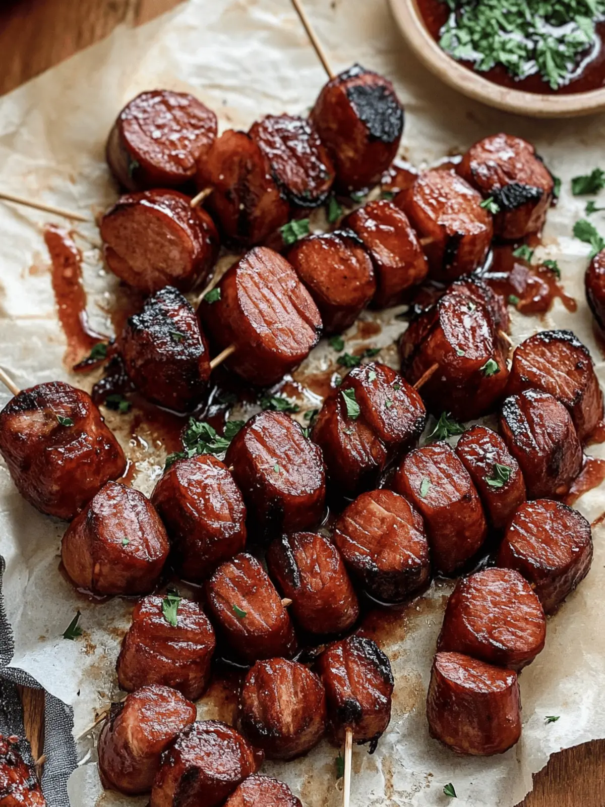 Maple BBQ Hasselback Kielbasa Bites