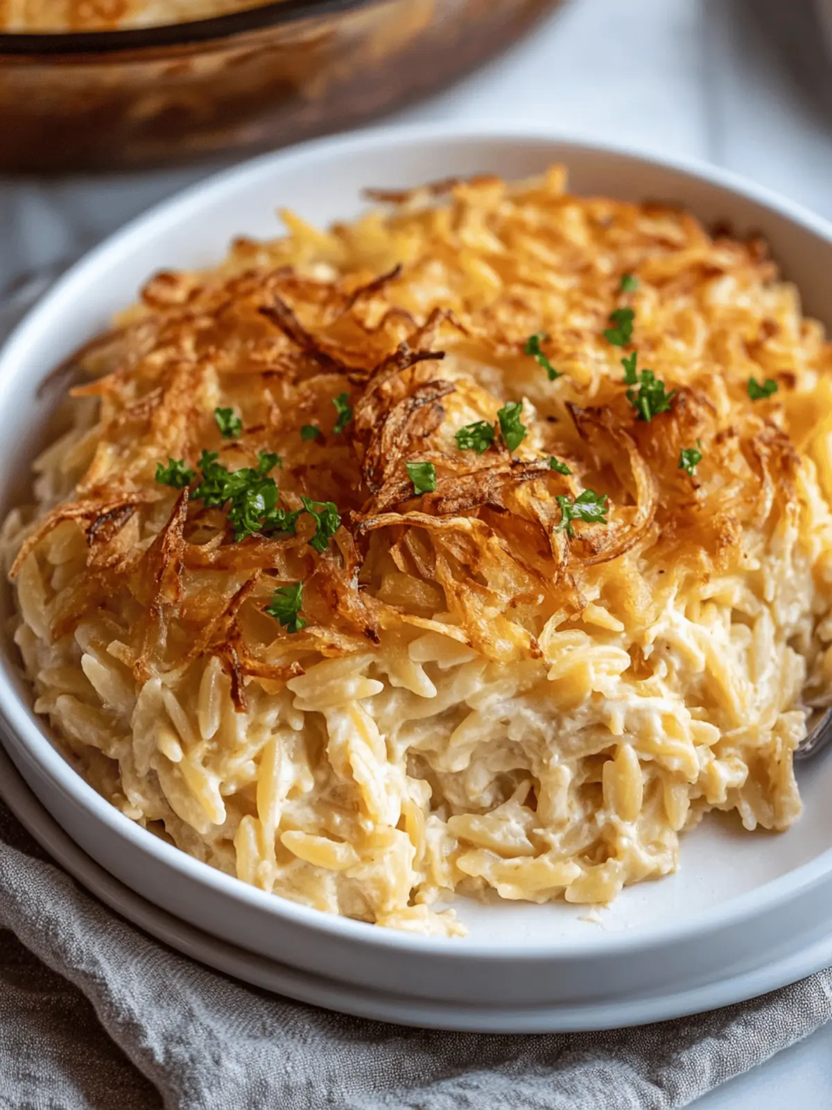 French Onion Orzo Bake