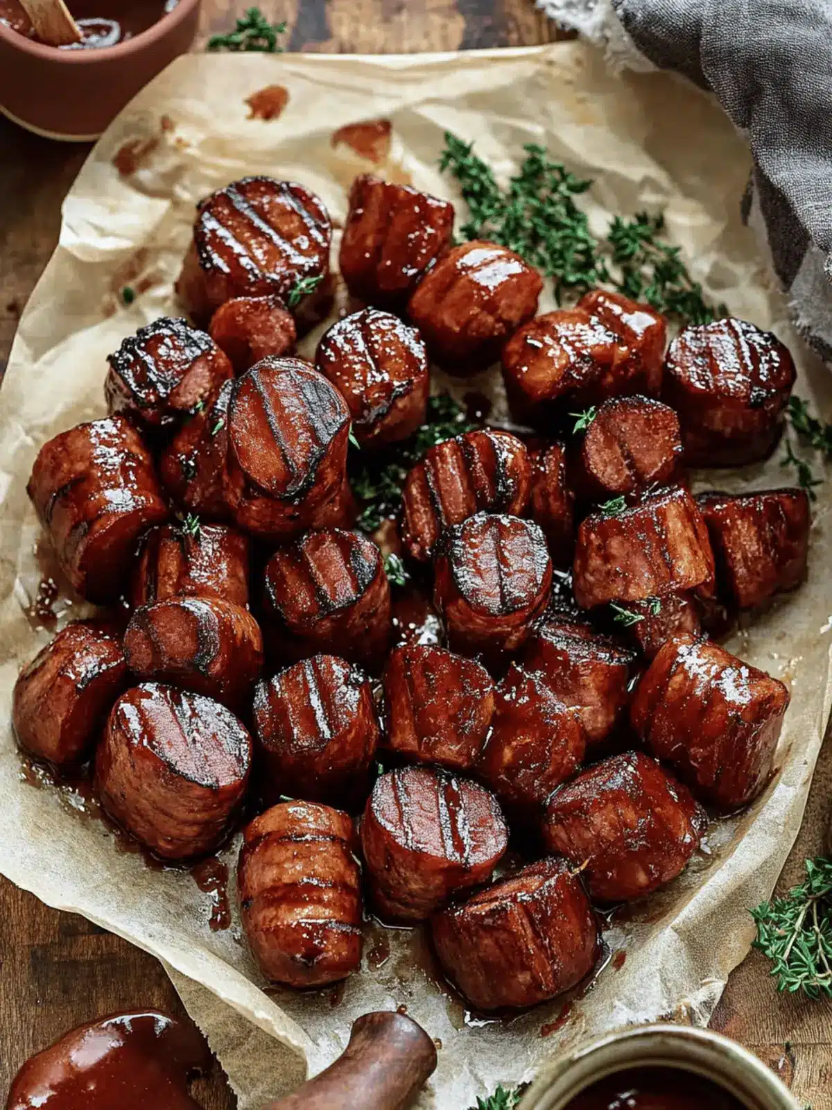 Maple BBQ Hasselback Kielbasa Bites