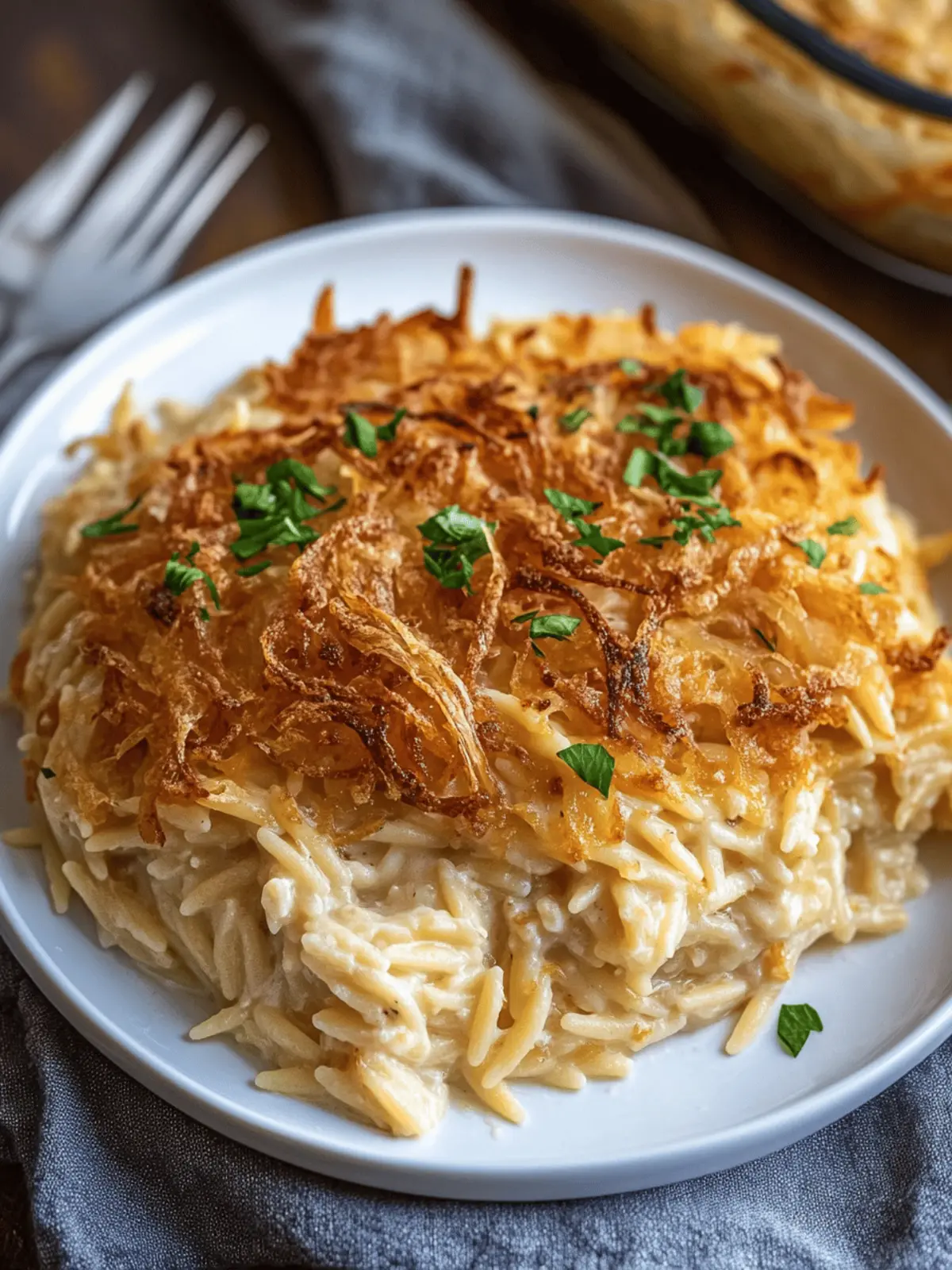 French Onion Orzo Bake