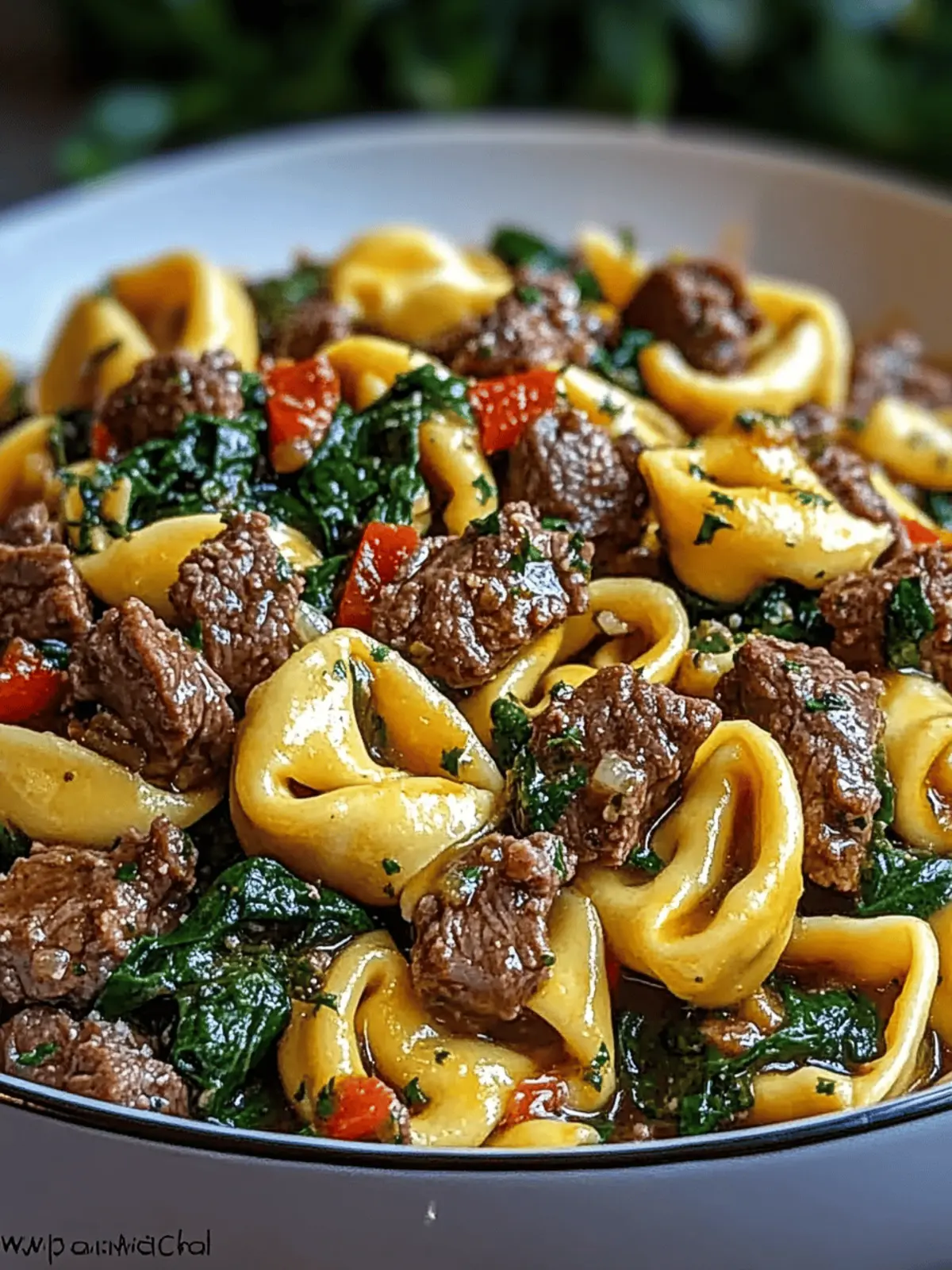 Garlic Butter Beef and Spinach Tortellini