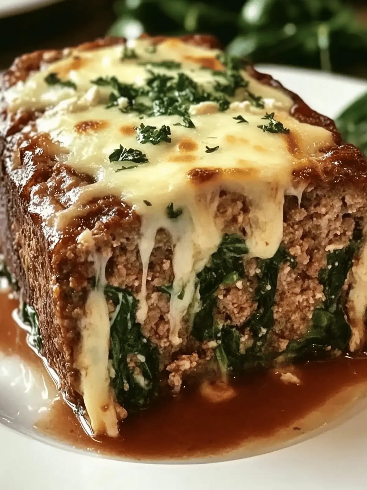 Stuffed Meatloaf with Spinach and Feta Melted Swiss Cheese