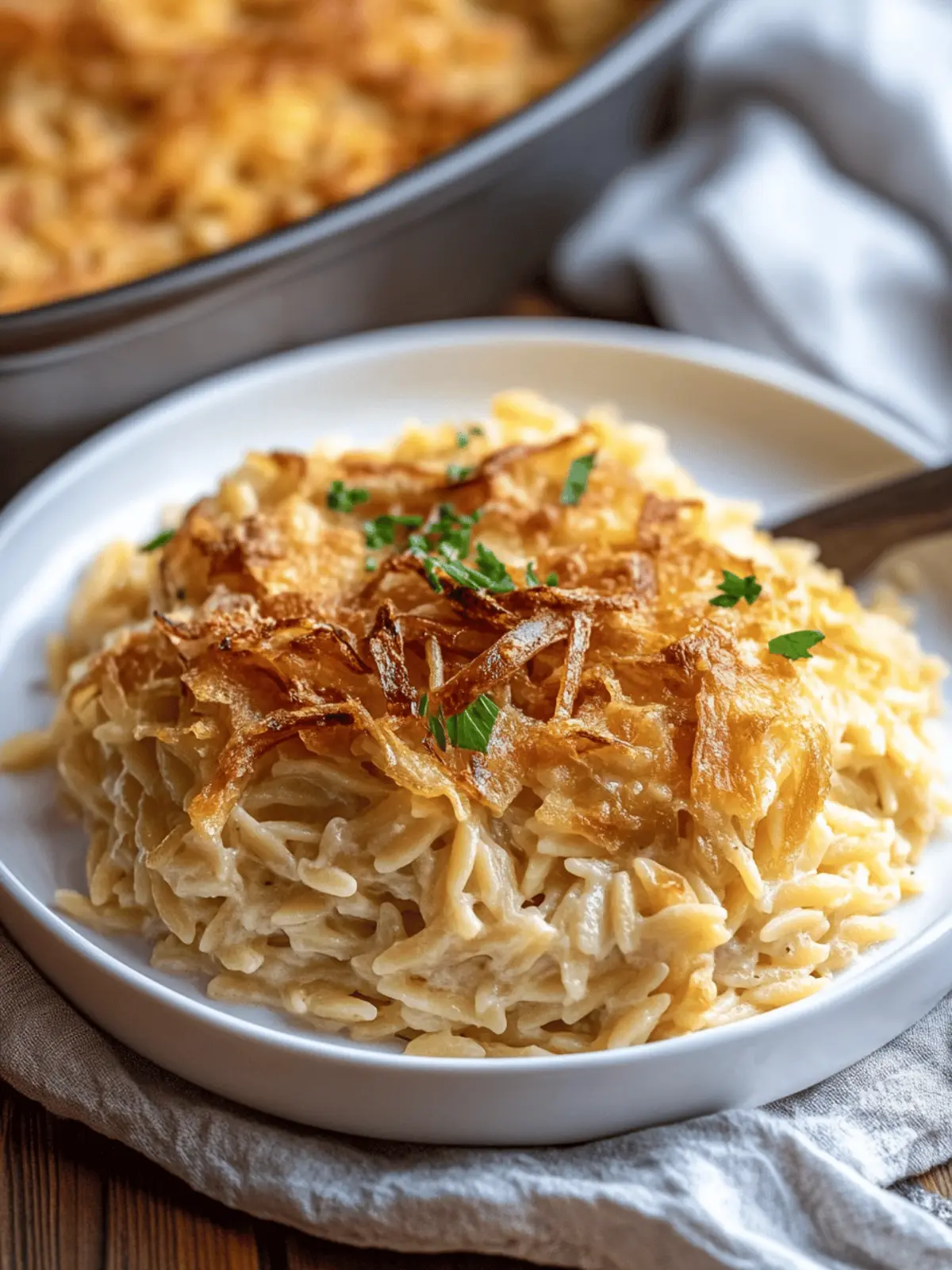 French Onion Orzo Bake