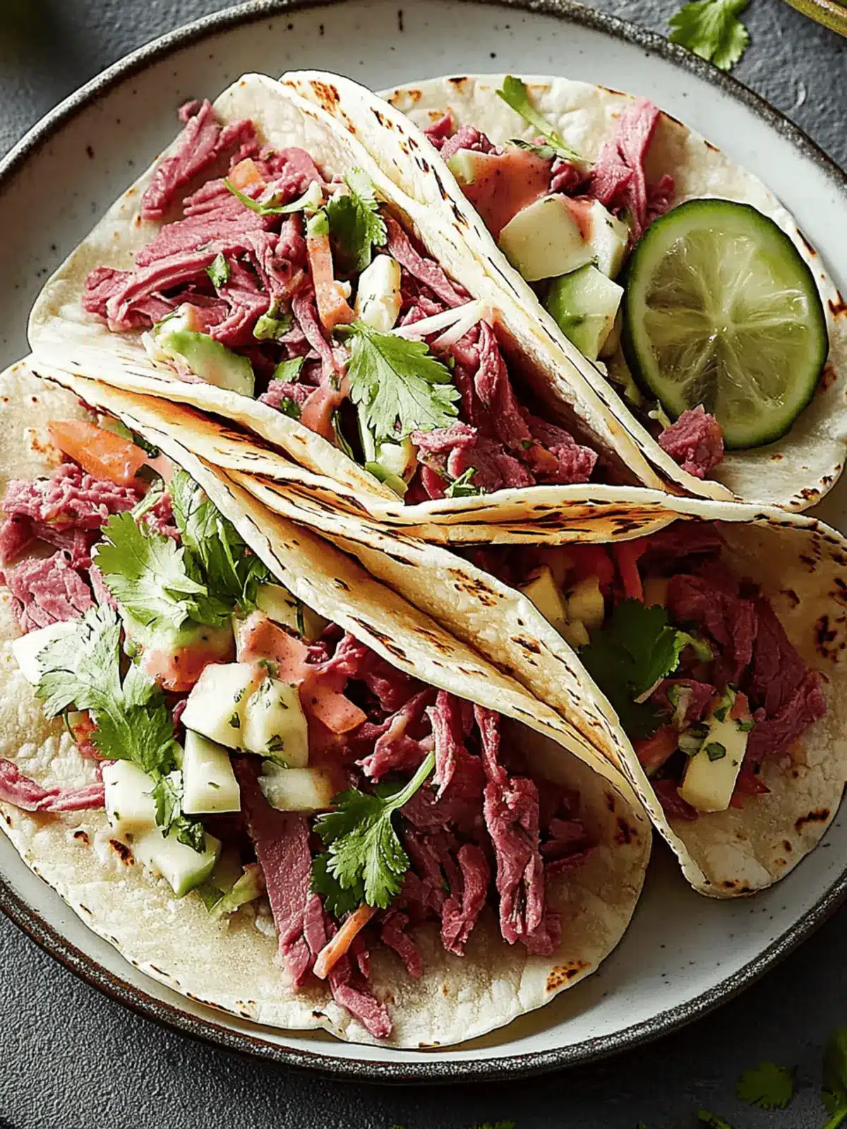 Corned Beef Tacos with Swiss & Caraway Slaw