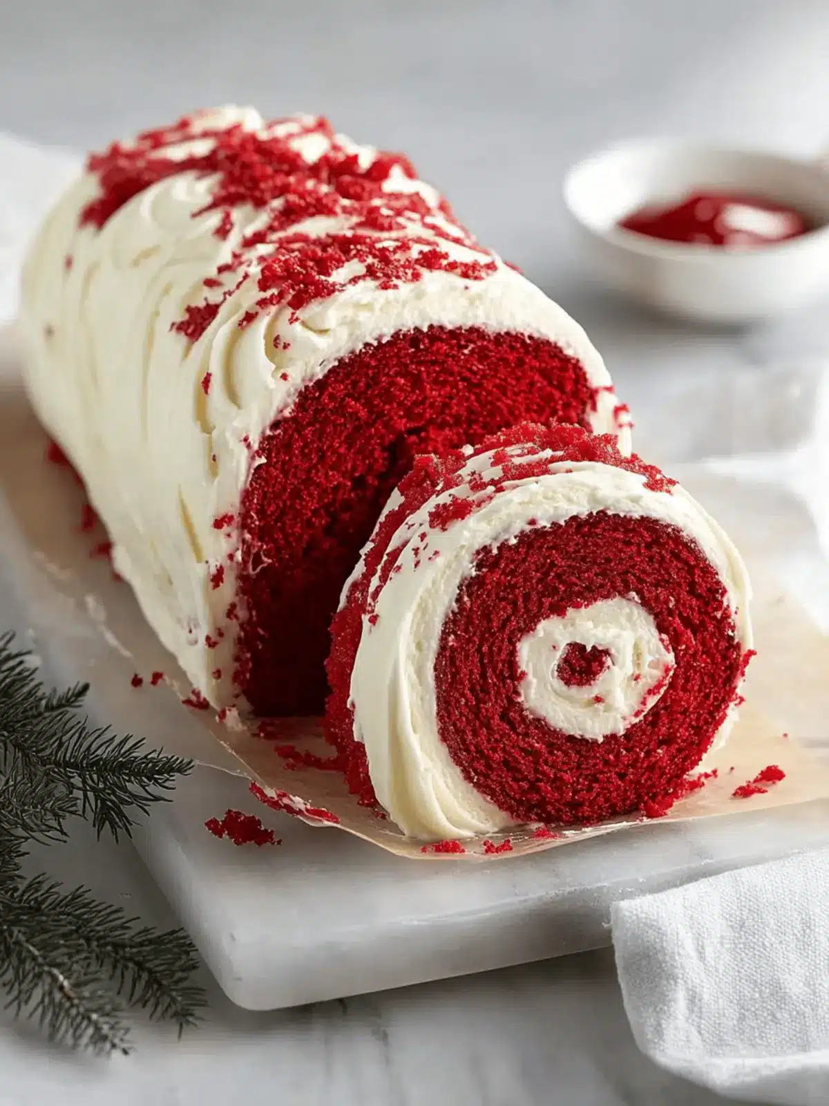 Decadent Red Velvet Cake Roll with Cream Cheese Frosting Magic 5 Red Velvet Cake Roll with Cream Cheese Frosting