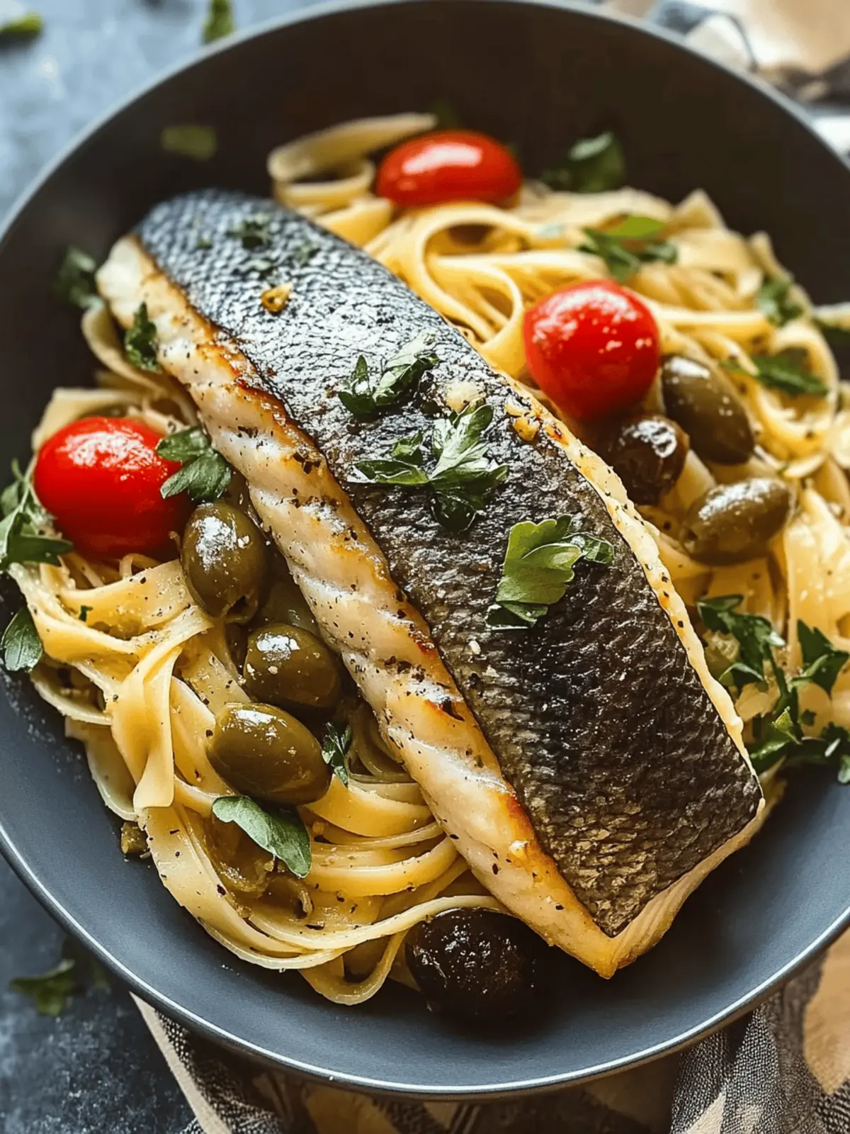Pan Fried Sea Bass with Olive Linguine: Quick Mediterranean Bliss 2 Pan Fried Sea Bass with Olive Linguine