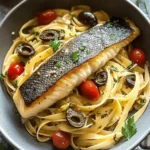 Pan Fried Sea Bass with Olive Linguine