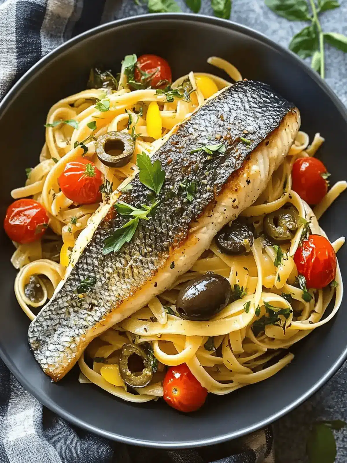 Pan Fried Sea Bass with Olive Linguine: Quick Mediterranean Bliss 3 Pan Fried Sea Bass with Olive Linguine