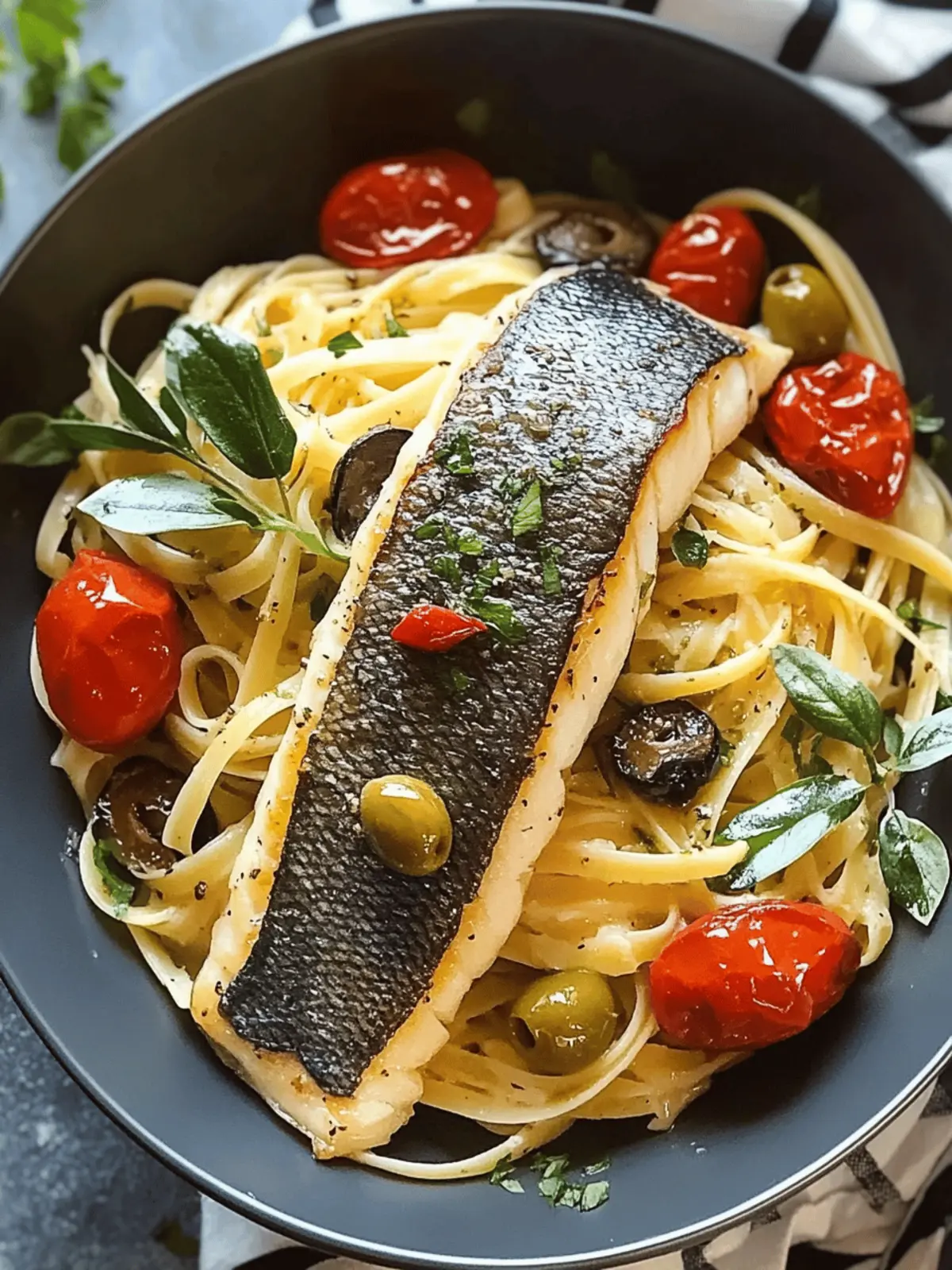 Pan Fried Sea Bass with Olive Linguine: Quick Mediterranean Bliss 4 Pan Fried Sea Bass with Olive Linguine