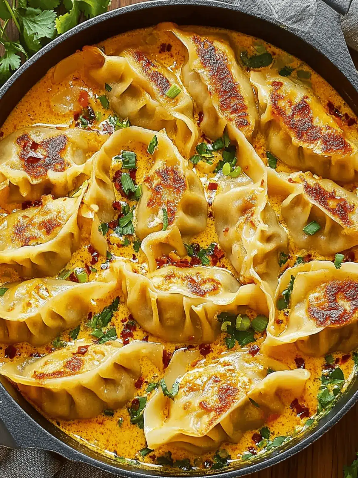Baked Potstickers with Thai Curry Sauce